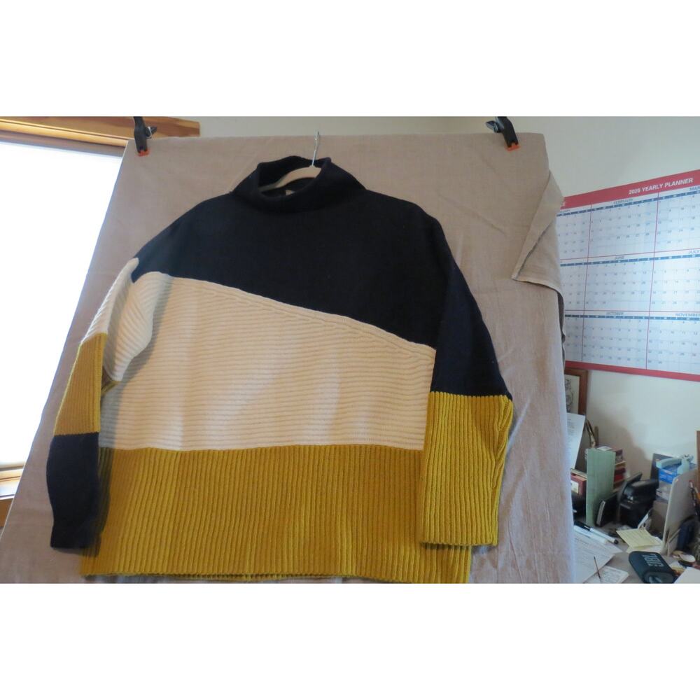 French Connection Colorblock Turtleneck Sweater M Mustard Yellow Vintage 90s